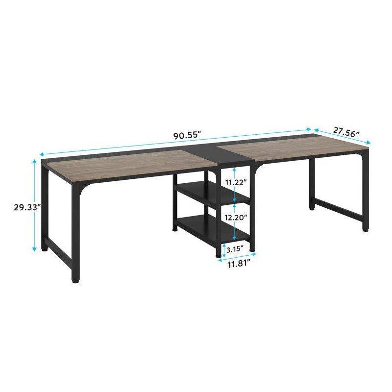 Siyah Endüstriyel Ahşap Ayarlanabilir Ayaklı Çift Kişilik Bilgisayar Masası-230x70x75 cm - 116751