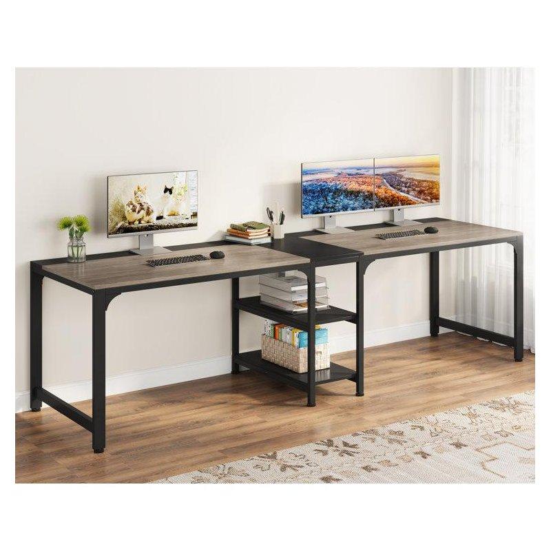 Siyah Endüstriyel Ahşap Ayarlanabilir Ayaklı Çift Kişilik Bilgisayar Masası-230x70x75 cm - 116751