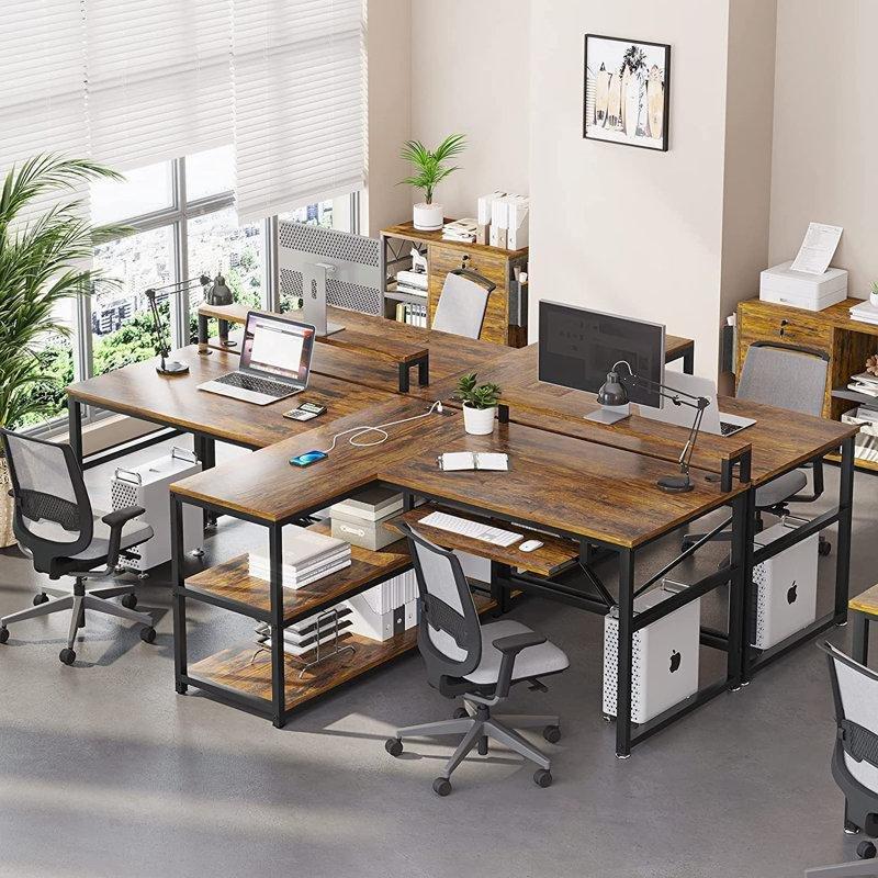 Siyah Endüstriyel Ahşap Ayarlanabilir Ledli Çift Kişilik Bilgisayar Masası-55x241x77 cm - 116805