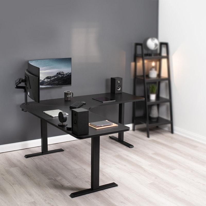 Siyah Endüstriyel Ahşap Elektrikli Ayarlanabilir Bilgisayar Masası-181x65x123 cm - 116451