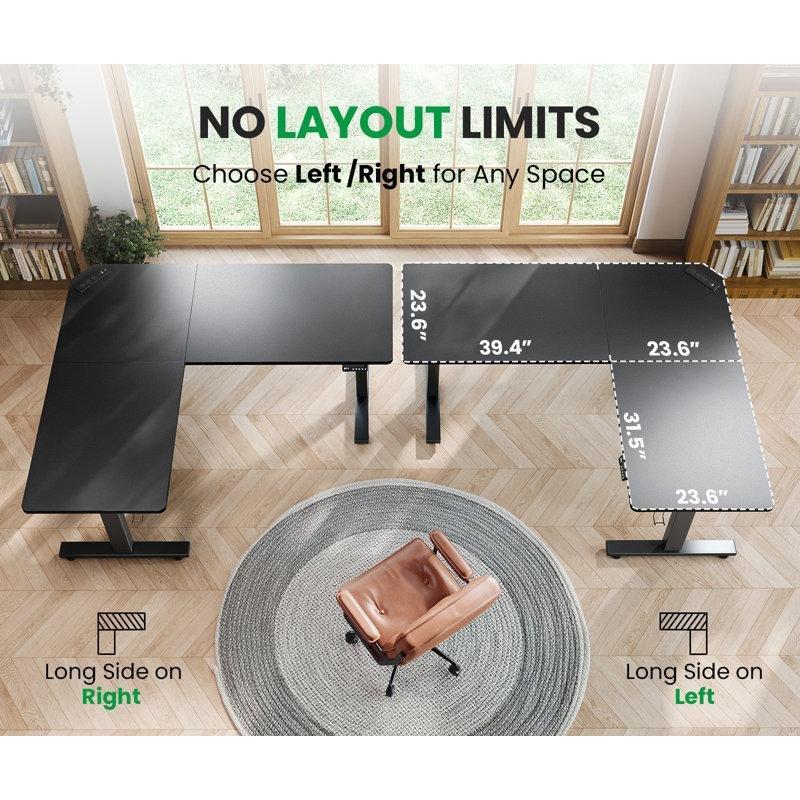 Siyah Endüstriyel Ahşap Elektrikli Ayarlanabilir L Şekilli Bilgisayar Masası-161x140x117 cm - 116466