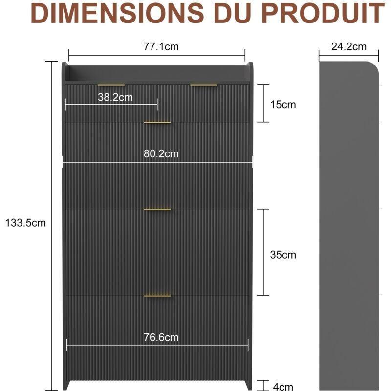 Siyah Endüstriyel Ahşap Gold Kulp Detaylı 3 Düşer Kapaklı 2 Çekmeceli Ayakkabılık - 78x25x134 cm - 119972