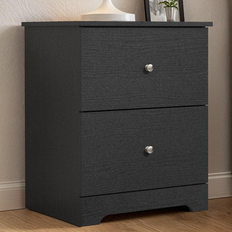 Siyah Endüstriyel Ahşap İki Çekmeceli Metal Kulplu Komodin - 48x40x61 cm - 127124