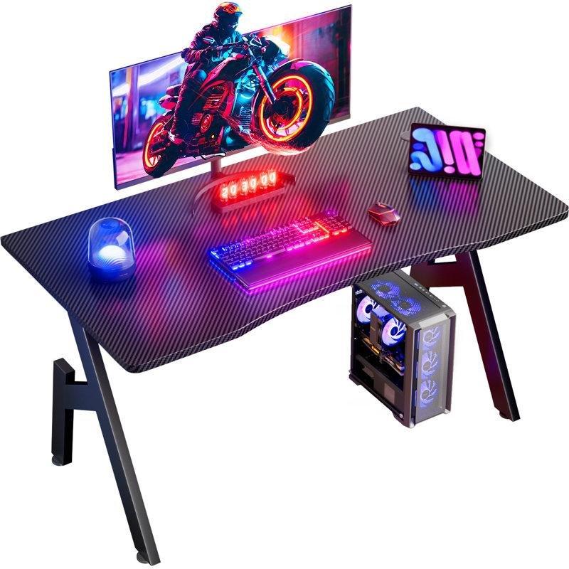 Siyah Endüstriyel Ahşap Karbon Fiber Kaplama Kablo Yönetimli Bilgisayar Masası-102x50x74 cm - 116895
