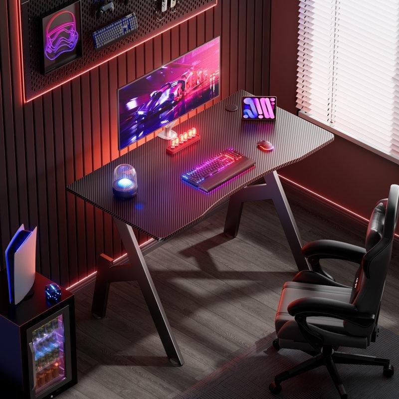 Siyah Endüstriyel Ahşap Karbon Fiber Kaplama Kablo Yönetimli Bilgisayar Masası-102x50x74 cm - 116895