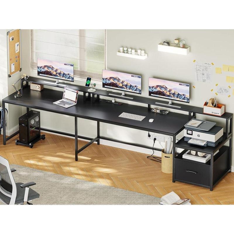 Siyah Endüstriyel Ahşap LED Işıklı L Şekilli Bilgisayar Masası-88x170x122 cm - 116820