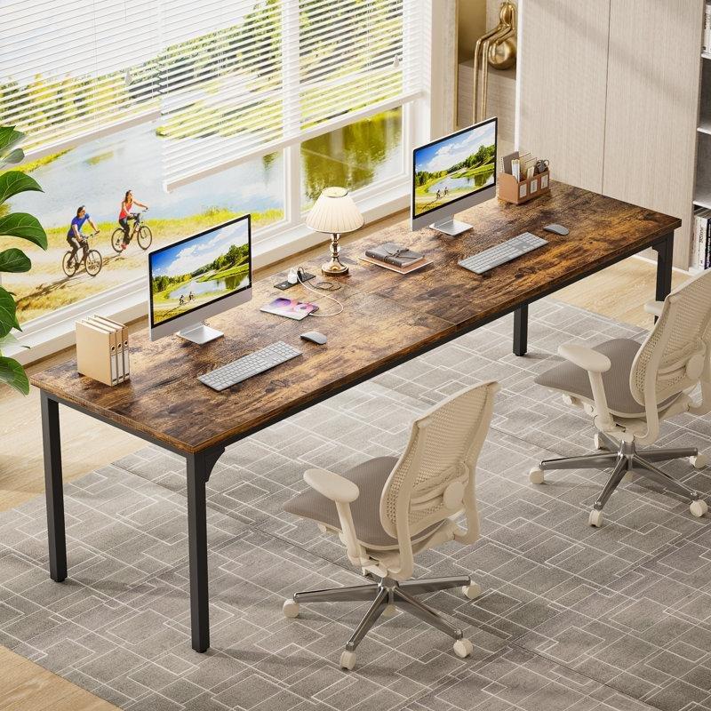 Siyah Endüstriyel Ahşap Ledli Prizli Bilgisayar Masası-76x201x72 cm - 116832