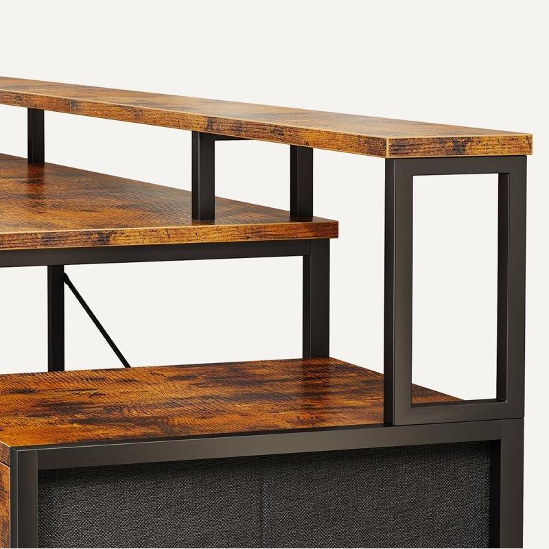 Siyah Endüstriyel Ahşap Ledli Prizli USB Girişli L Şekilli Bilgisayar Masası-89x173x101 cm - 116919