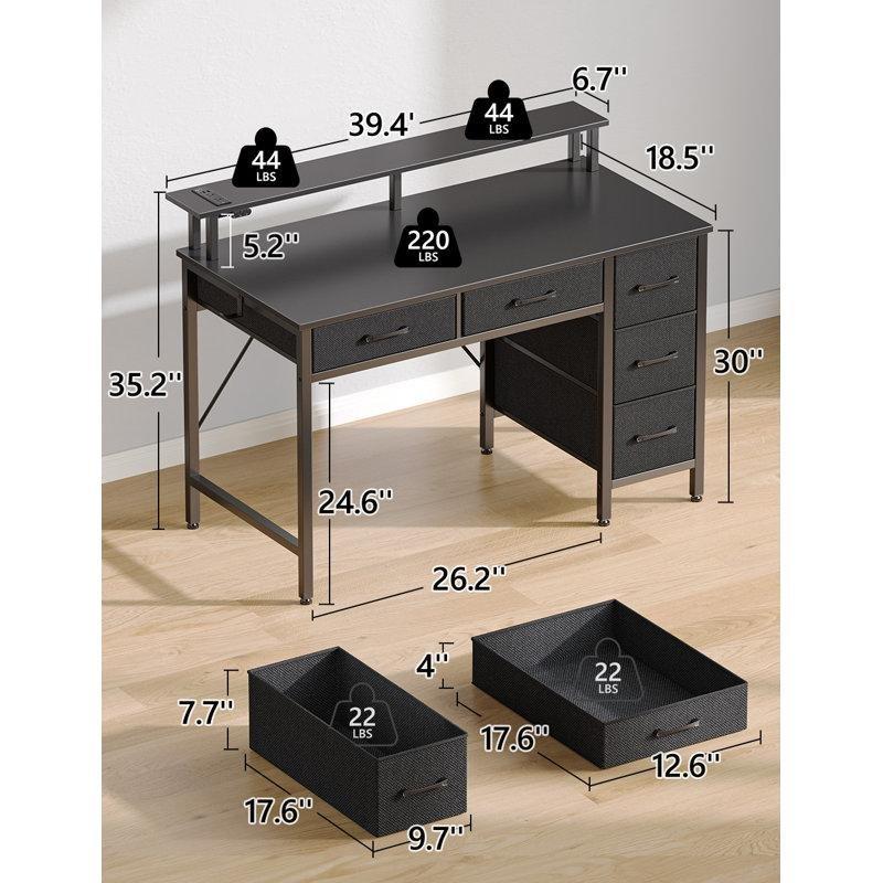 Siyah Endüstriyel Ahşap Ledli USB Girişli Çekmeceli Bilgisayar Masası-101x47x90 cm - 116478