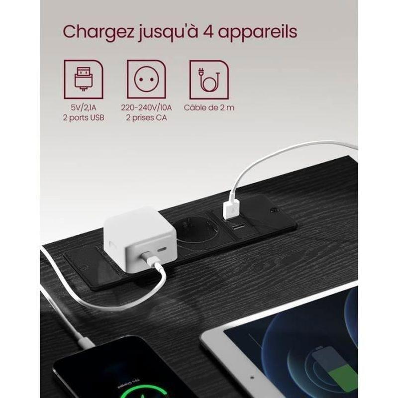 Siyah Endüstriyel Ahşap Priz ve USB Çıkışlı Üç Çekmeceli Komodin - 35x40x59 cm - 127840