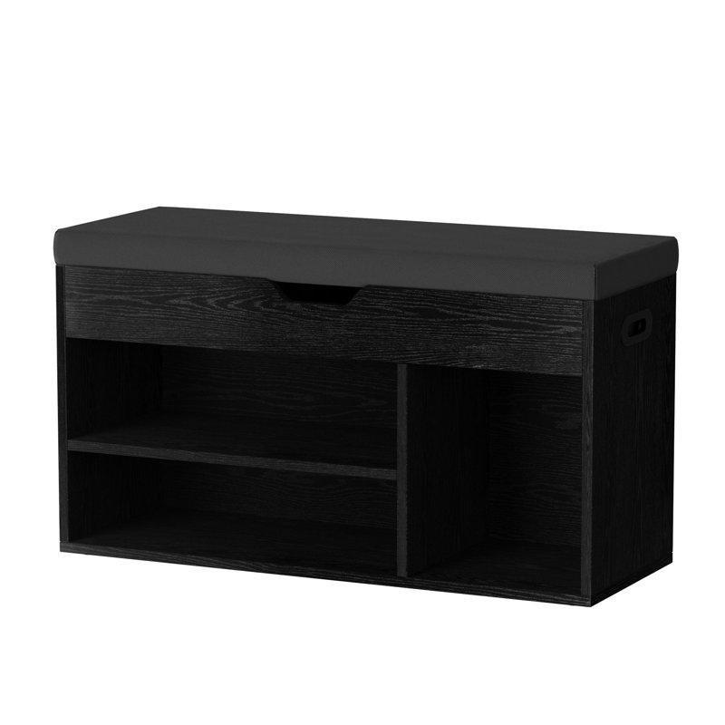Siyah Endüstriyel Ahşap Sandıklı ve Minderli Ayakkabılık Bench - 81x30x44 cm - 120574