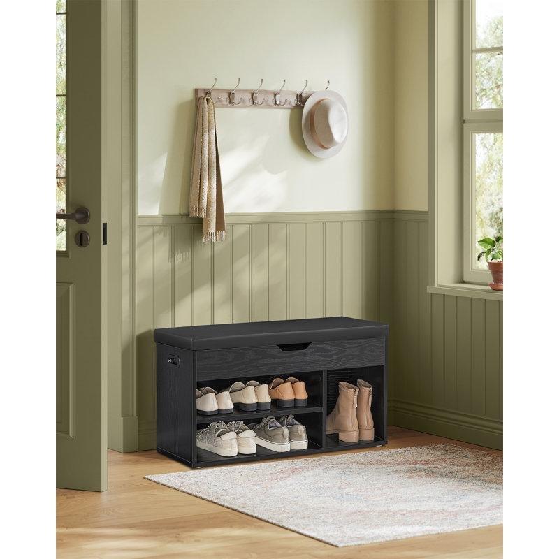 Siyah Endüstriyel Ahşap Sandıklı ve Minderli Ayakkabılık Bench - 81x30x44 cm - 120574