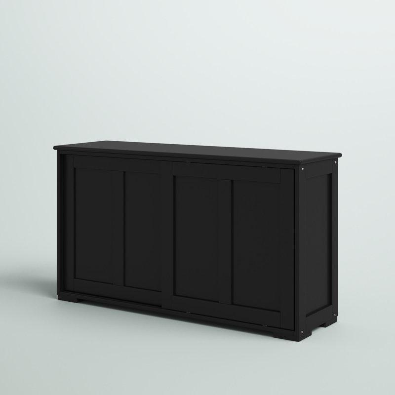 Siyah Endüstriyel Ahşap Sürgülü Kapaklı Konsol - 107x34x63 cm - 128725