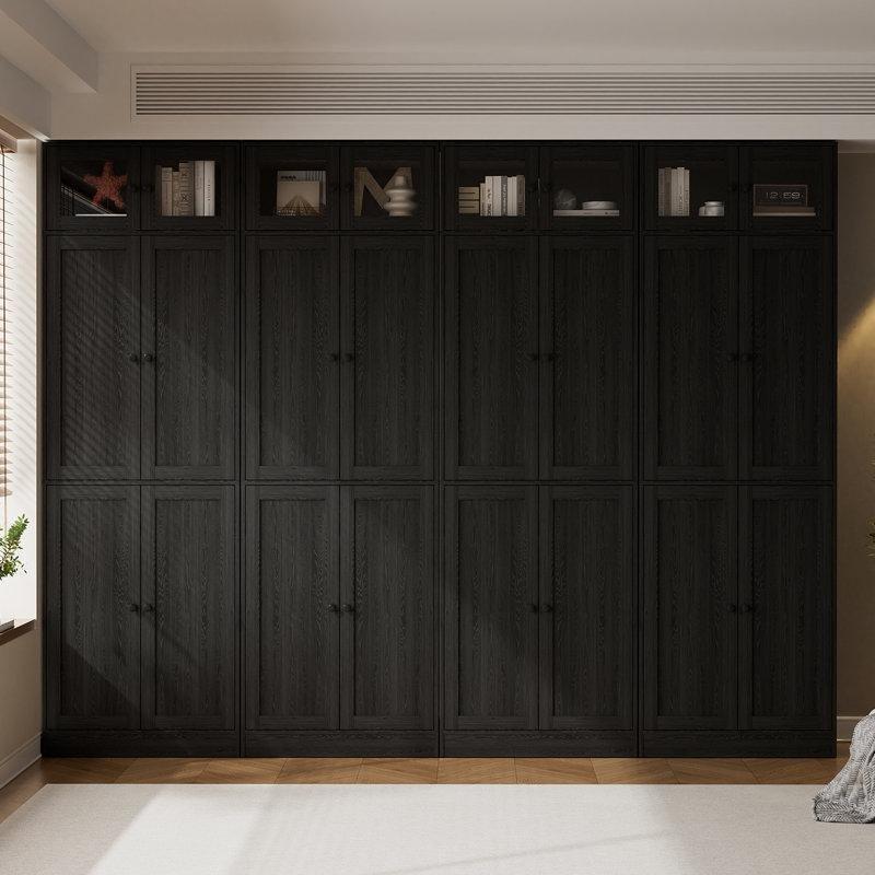 Siyah Endüstriyel Ahşap ve Cam Kapaklı 7 Raflı Çekmeceli Büyük Kitaplık - 241x221x39 cm - 141667