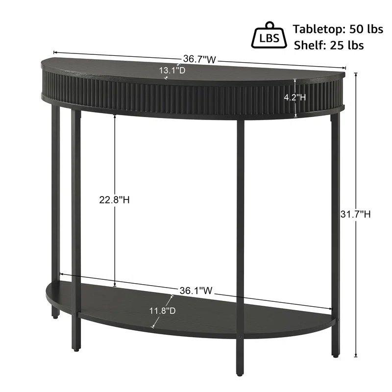 Siyah Endüstriyel Ahşap ve Metal Ayaklı Yivli Oval Dresuar - 94x34x81 cm - 132322