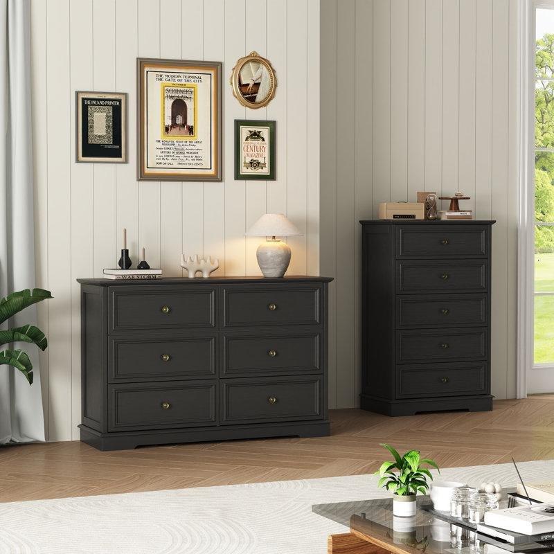 Siyah Endüstriyel Ahşap Vintage Tasarım 11 Çekmeceli 2 Parça Şifonyer - 120 cm - 122605