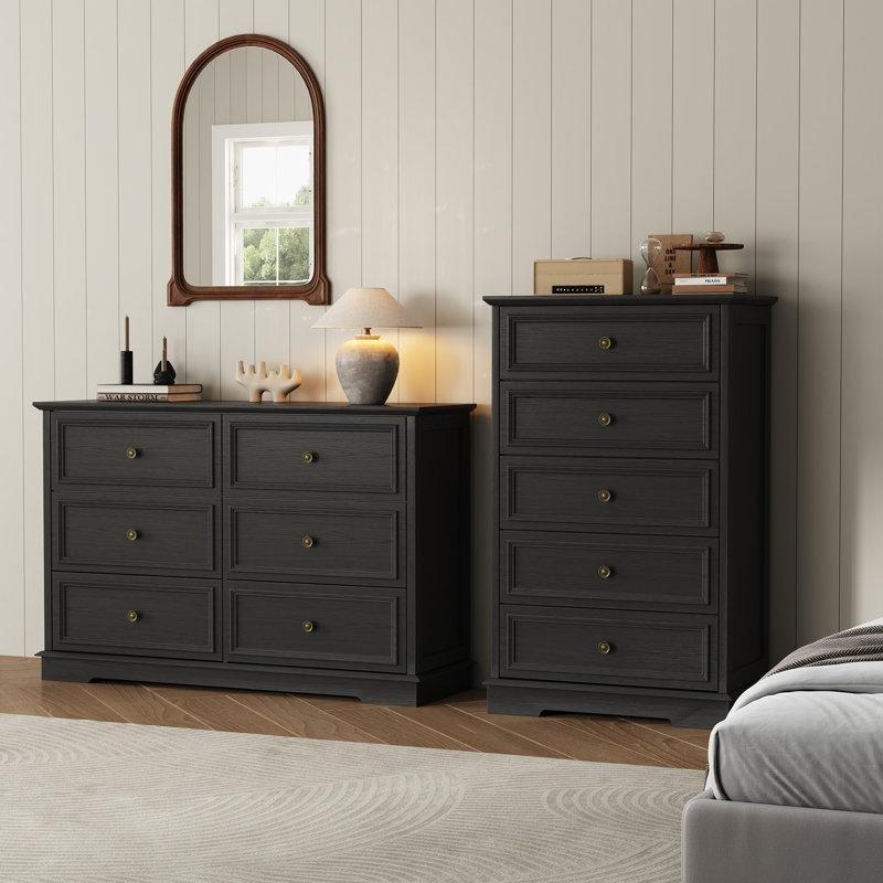 Siyah Endüstriyel Ahşap Vintage Tasarım 11 Çekmeceli 2 Parça Şifonyer - 120 cm - 122605
