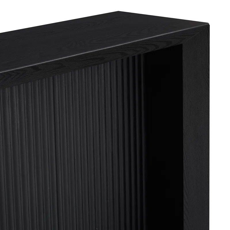 Siyah Endüstriyel Ahşap Yivli Detaylı Kızak Ayaklı Dresuar - 142x30x77 cm - 133000