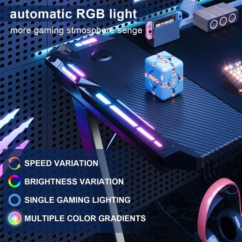 Siyah FSC Sertifikalı Ahşap RGB Aydınlatmalı Oyuncu Bilgisayar Masası-120x60x120 cm - 115964