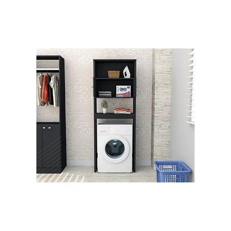 Siyah FSC Sertifikalı Melamin Kaplı Yonga Levha Raflı Çamaşır Makinesi Dolabı-75x175x22 cm - 117927