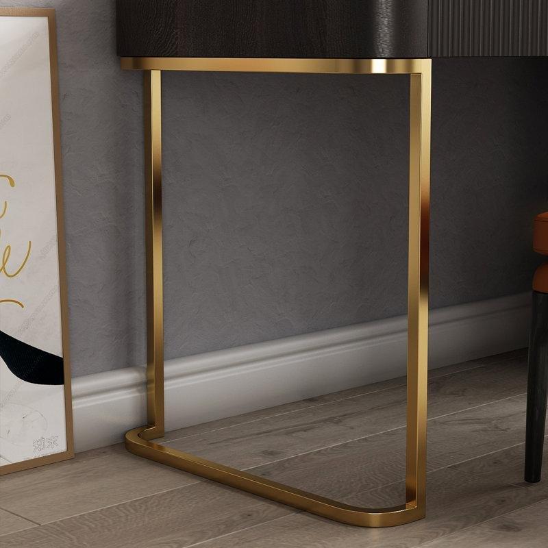 Siyah Gold Cam Üst Tablalı LED Aynalı ve USB Girişli Modern Makyaj Masası - 127 cm - 121336