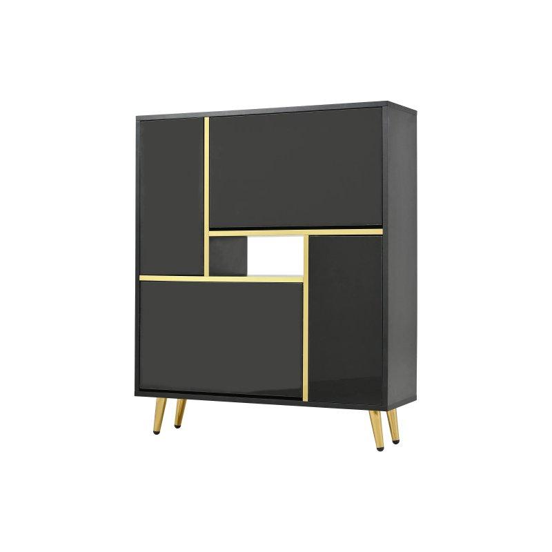 Siyah Gold Detaylı LED Aydınlatmalı Ayarlanabilir Raflı Ayakkabılık - 80x25x96 cm - 118726