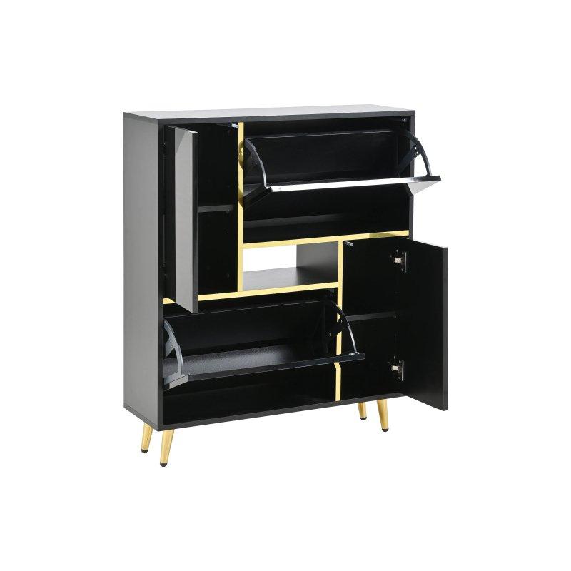 Siyah Gold Detaylı LED Aydınlatmalı Ayarlanabilir Raflı Ayakkabılık - 80x25x96 cm - 118726
