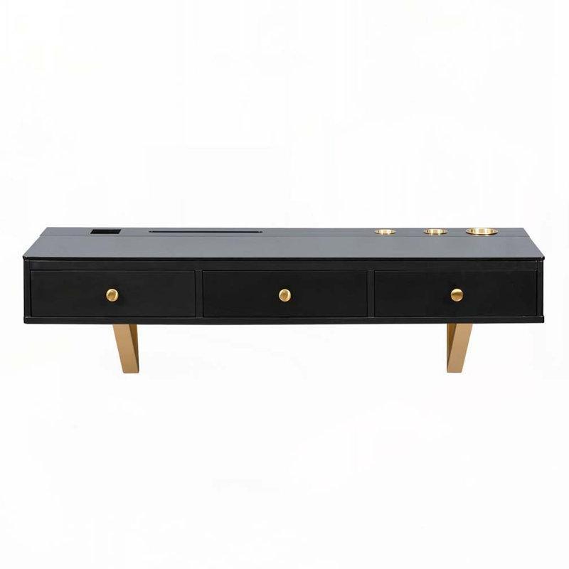 Siyah Gold Detaylı MDF 3 Çekmeceli Duvara Monte Aynalı Makyaj Masası - 120 cm - 121432