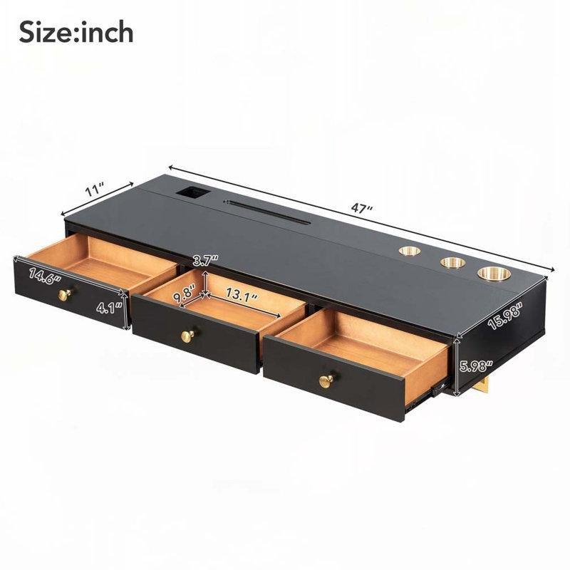 Siyah Gold Detaylı MDF 3 Çekmeceli Duvara Monte Aynalı Makyaj Masası - 120 cm - 121432