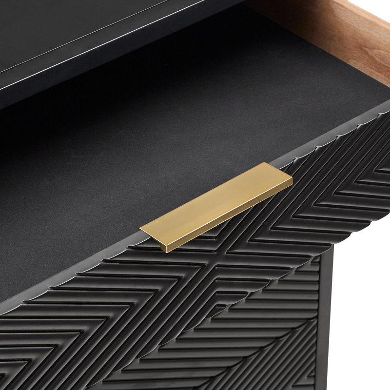 Siyah Gold Detaylı MDF ve Metal 8 Çekmeceli Şevron Desenli Aynalı Şifonyer - 163 cm - 123963
