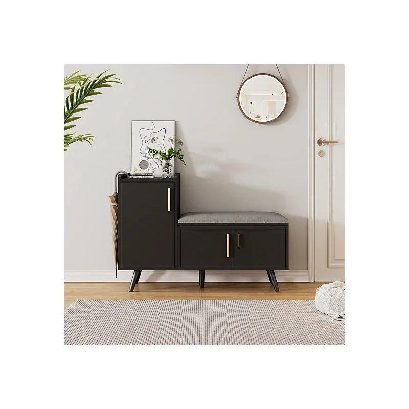 Siyah Gold Detaylı Minderli Kapaklı Ayakkabılık - 100x34x68 cm - 118357