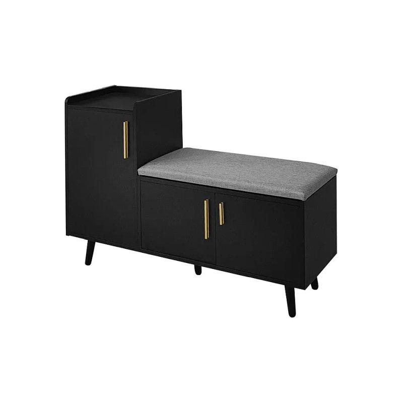 Siyah Gold Detaylı Minderli Kapaklı Ayakkabılık - 100x34x68 cm - 118357