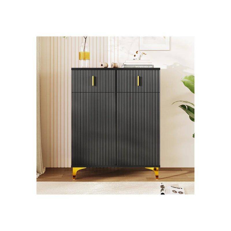 Siyah Gold Kulp Detaylı 2 Çekmeceli ve Kapaklı Çok Amaçlı Ayakkabılık - 82x101x35 cm - 118534