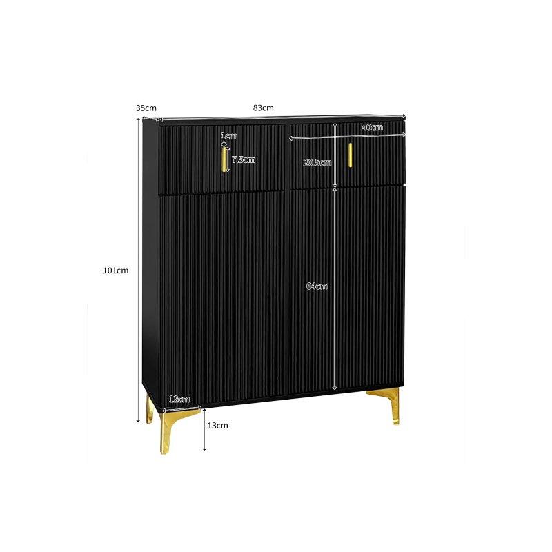 Siyah Gold Kulp Detaylı 2 Çekmeceli ve Kapaklı Çok Amaçlı Ayakkabılık - 82x101x35 cm - 118534