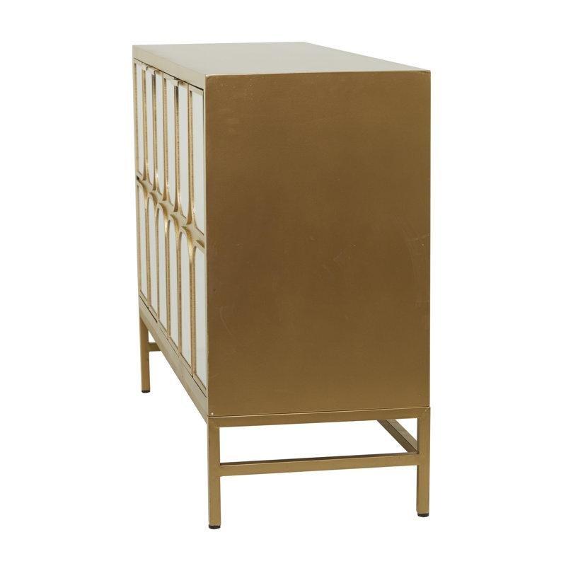 Siyah Gold MDF ve Metal Geometrik Desenli 3 Kapaklı Aynalı Konsol - 122x41x82 cm - 128875