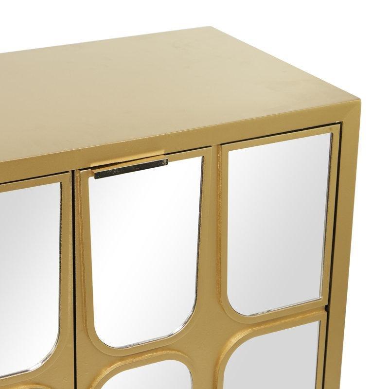 Siyah Gold MDF ve Metal Geometrik Desenli 3 Kapaklı Aynalı Konsol - 122x41x82 cm - 128875