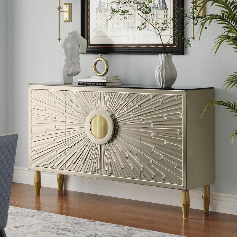 Siyah Gold Mermer Üst Tablalı Işınsal Desenli Kapaklı Gold Konsol - 160 cm - 129052
