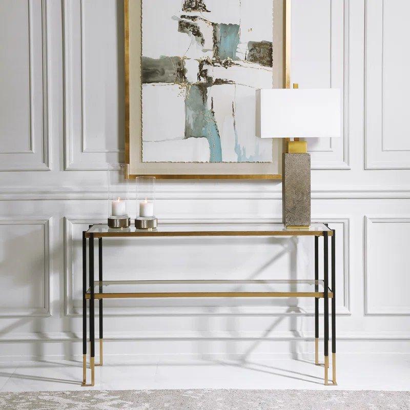 Siyah Gold Metal Ayaklı Temperli Raflı Cam Dresuar - 136x35x82 cm - 131666