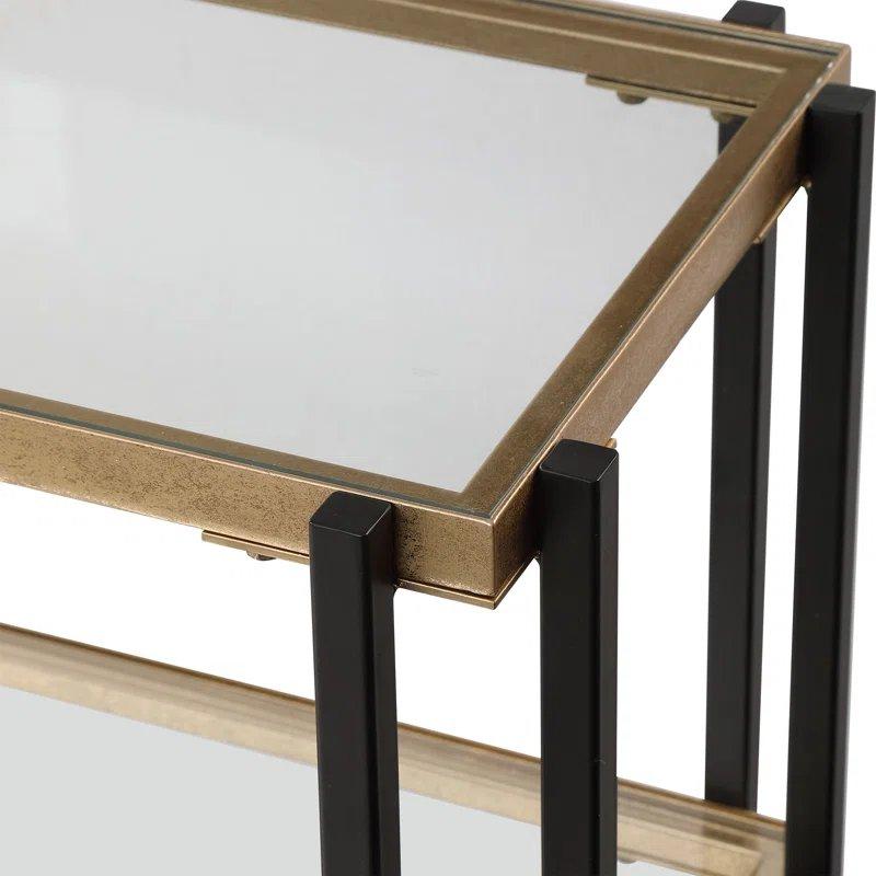Siyah Gold Metal Ayaklı Temperli Raflı Cam Dresuar - 136x35x82 cm - 131666
