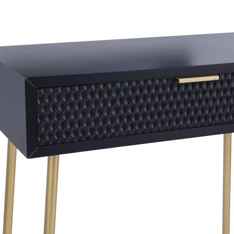 Siyah Gold Metal ve Ahşap Tek Çekmeceli Aynalı Dresuar - 79 cm - 131454