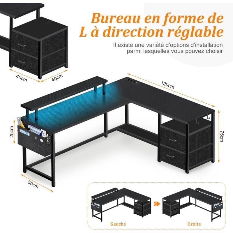 Siyah Kahverengi MDF Metal LEDli L Şekilli Oyuncu Bilgisayar Masası-120x120x75 cm - 115773