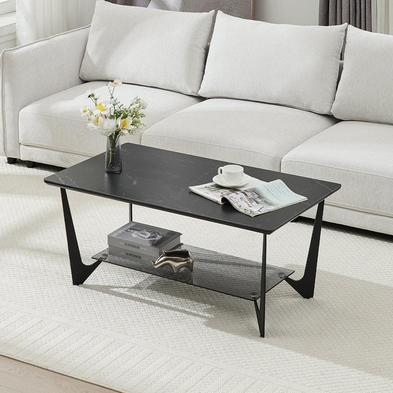 Siyah Kayrak Raflı Cam Sehpa-47x111x60 cm - 117273