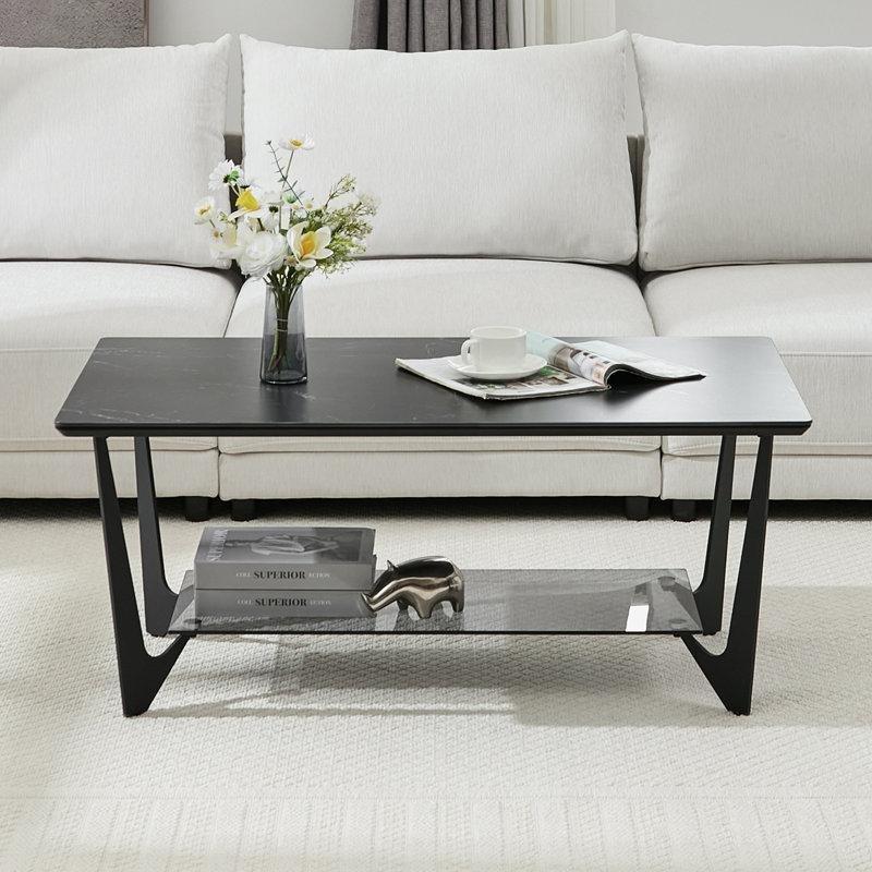 Siyah Kayrak Raflı Cam Sehpa-47x111x60 cm - 117273