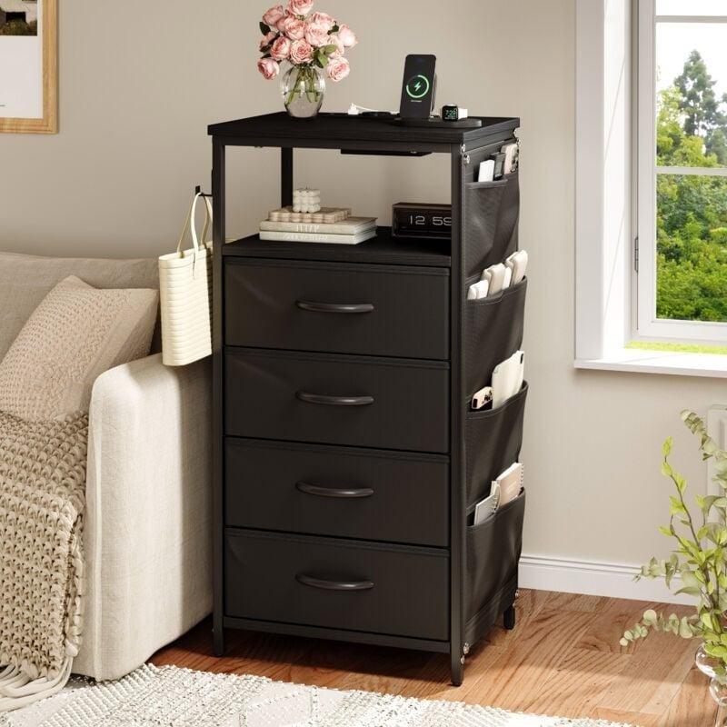 Siyah LED Işıklı ve Şarj İstasyonlu 4 Çekmeceli Şifonyer - 40x30x79 cm - 123483