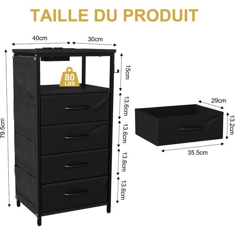 Siyah LED Işıklı ve Şarj İstasyonlu 4 Çekmeceli Şifonyer - 40x30x79 cm - 123483