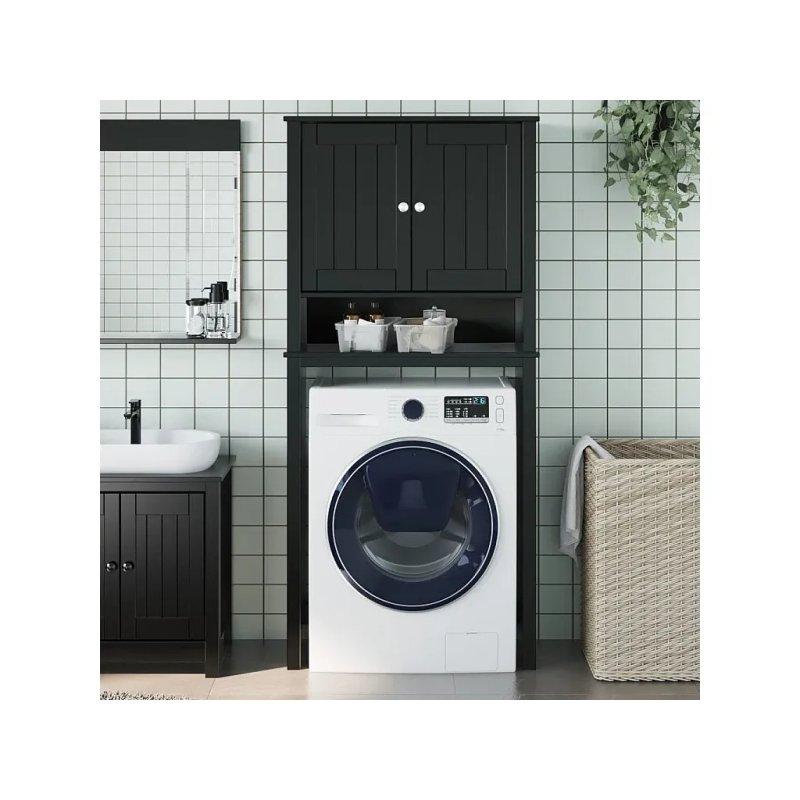 Siyah Masif Ahşap Kapaklı Çamaşır makinesi dolabı-76x165x27 cm - 117921