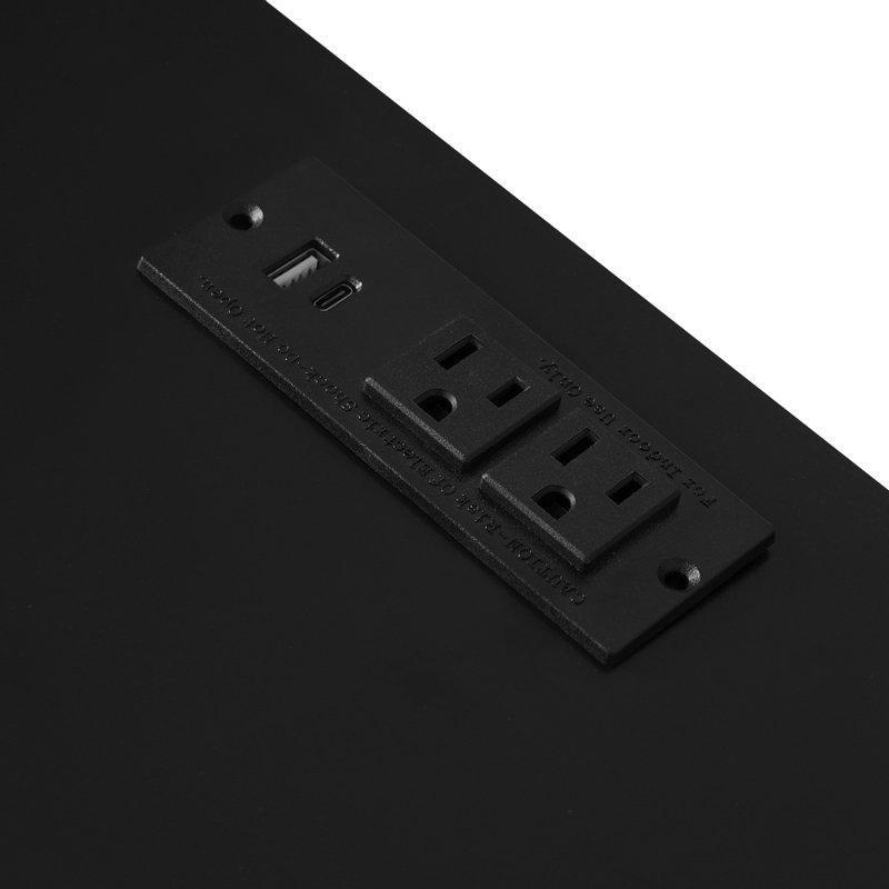Siyah Masif Ahşap Priz ve USB Çıkışlı 2 Çekmeceli Komodin - 61x41x64 cm - 127172