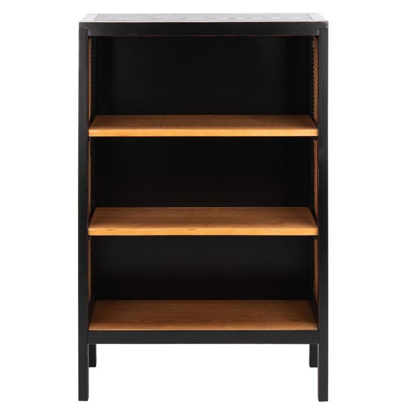 Siyah Masif Ahşap ve Hasır Yan Panelli 3 Raflı Kitaplık - 77x122 cm - 141523