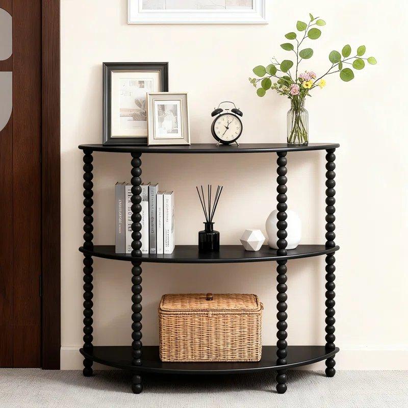 Siyah Masif Ayaklı 3 Raflı Yarım Ay Oval Dresuar - 80x37x85 cm - 132343