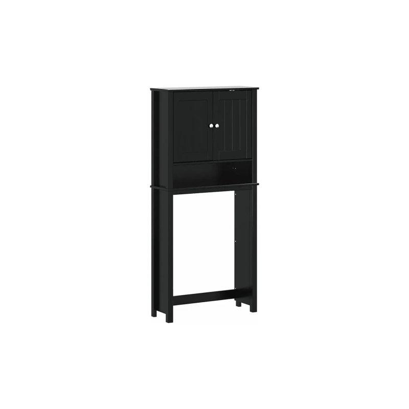 Siyah Masif Çam Ahşap UV Boyalı Raflı Çamaşır Makinesi Dolabı-76x27x165 cm - 117975